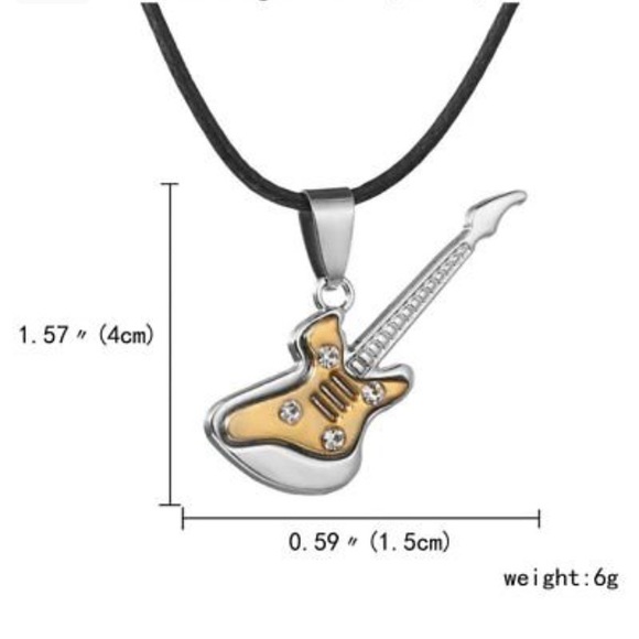 🎸 STAINLESS STEEL BLACK/SILVER GUITAR NECKLACE - Picture 3 of 4